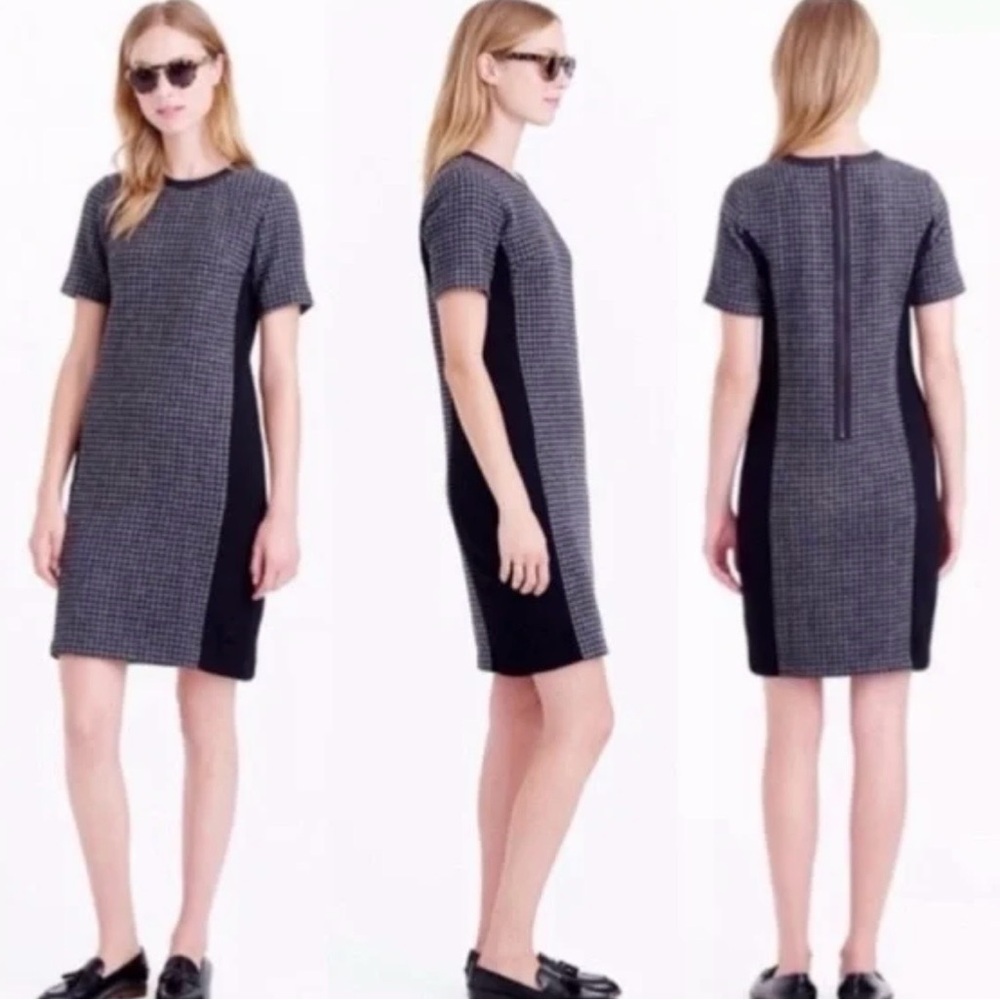 JCrew Chic Wool and Leather Houndstooth Short Sleeve Sheath Dress